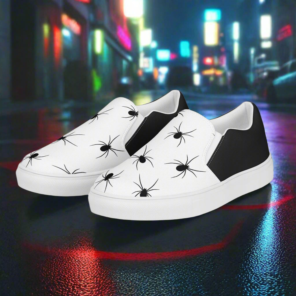 Black Spiders Halftone Slip-On Canvas Shoes with Unique Spider Design and Comfortable Fit