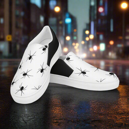 Black Spiders Halftone Slip-On Canvas Shoes with a unique spider design for easy wear