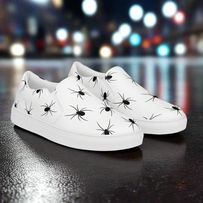 Black Spiders Slip-On Canvas Shoes with a stylish spider pattern for casual wear