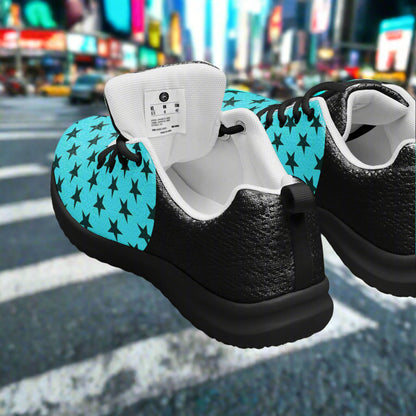 WildSage Market Black Stars Teal Womens Athletic Shoes featuring star pattern and black textured sole