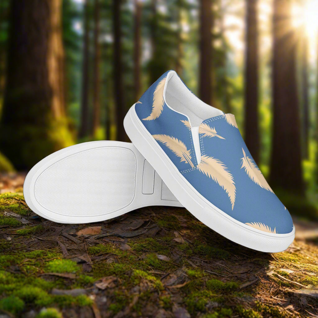 Blue Feather Slip-on Canvas Shoes featuring a stylish design suitable for casual outings