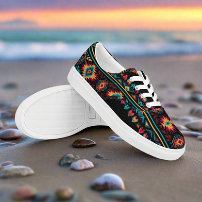 WildSage Market Southwest patterned Lace-up Canvas Shoes colorful tribal print low top with white sole