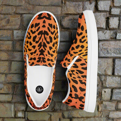 WildSage Market cheetah print slip on shoes with white soles on stone background