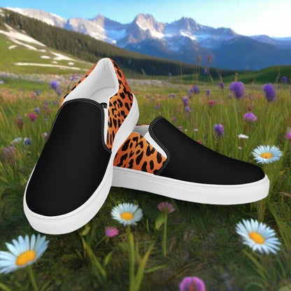 Cheetah Two Tone Slip-on Canvas Shoes by WildSage Market in a vibrant outdoor setting