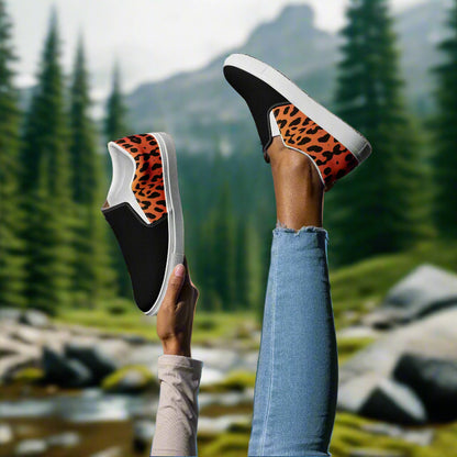 Cheetah Two Tone Slip-on Canvas Shoes featured in an outdoor setting with a stylish design