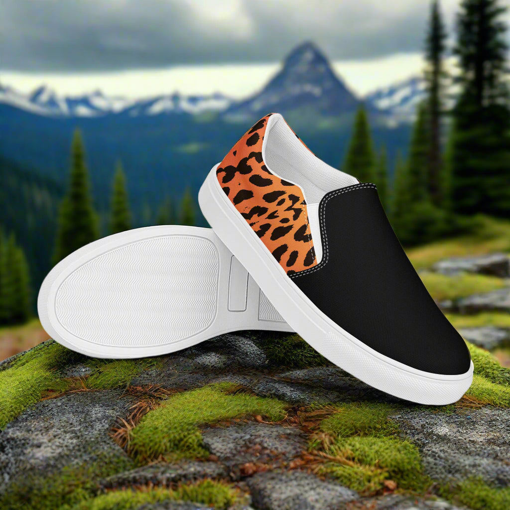 Cheetah Two Tone Slip-on Canvas Shoes with black and orange design perfect for casual outings