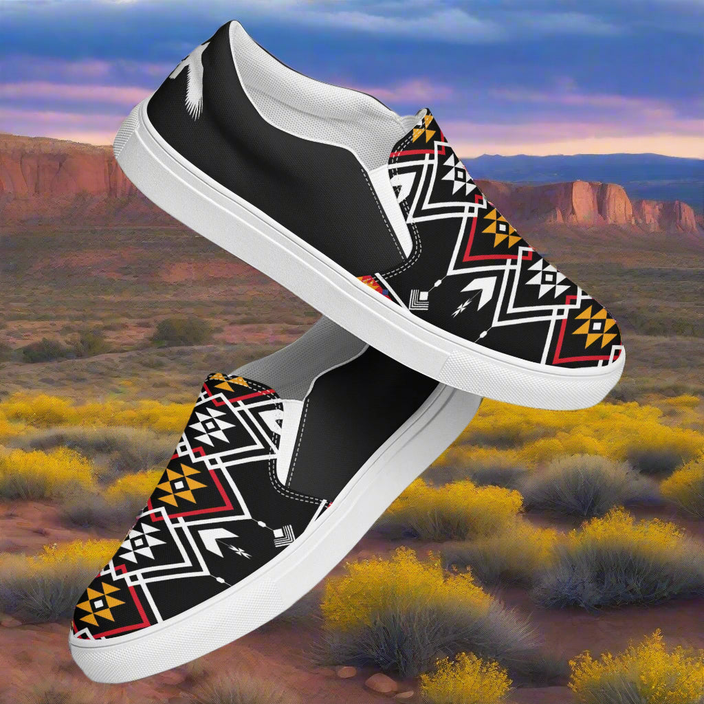 WildSage Market Slip-on Canvas Shoes Condios Halftone featuring a vibrant tribal pattern