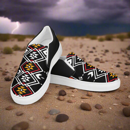 Slip-on Canvas Shoes Condios Halftone with Colorful Tribal Pattern on a Desert Background