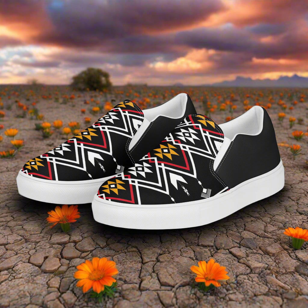 WildSage Market Slip-on Canvas Shoes Condios Halftone with Unique Geometric Design in Black and Red
