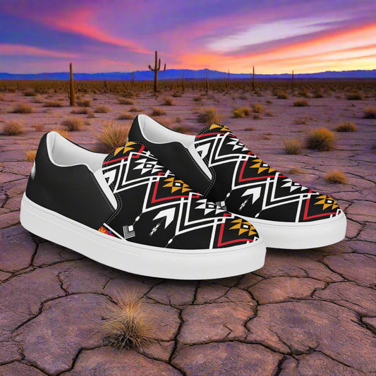 WildSage Market Slip-on Canvas Shoes Condios Halftone with Bold Geometric Pattern in Black and Red