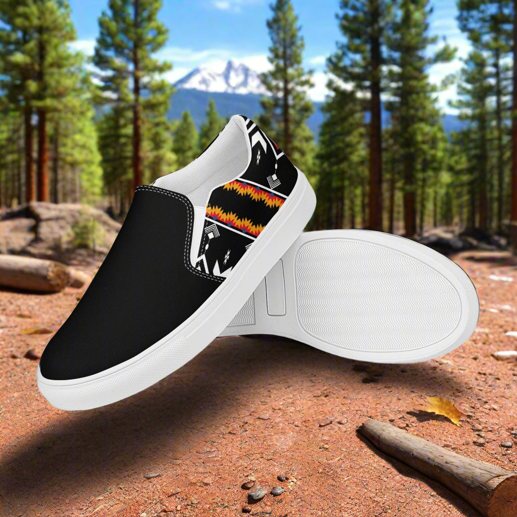 Slip-on Canvas Shoes Condios Two Tone in Black and Colorful Pattern for Casual Comfort