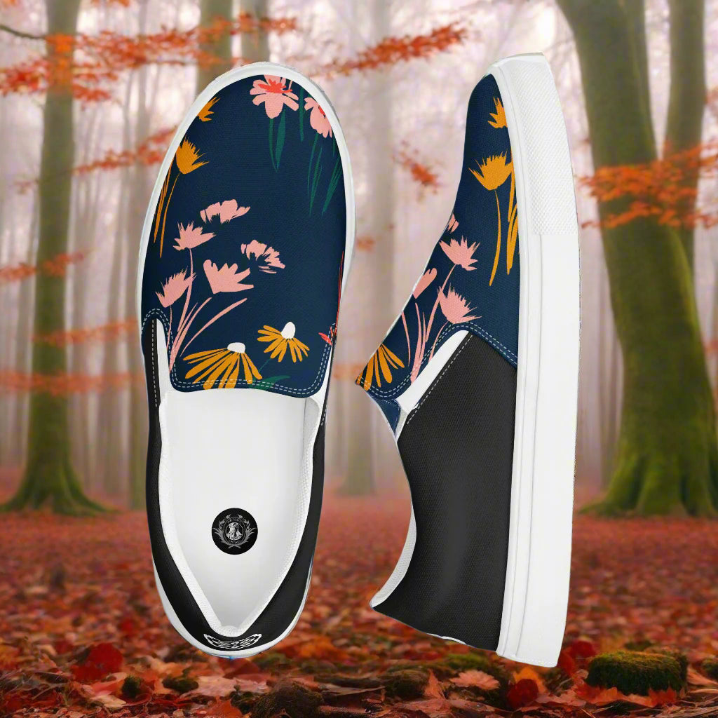 Coneflower Halftone Slip-on Canvas Shoes with colorful floral design and comfortable fit for casual wear