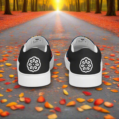 Coneflower Halftone Slip-on Canvas Shoes with a unique floral design, perfect for casual wear