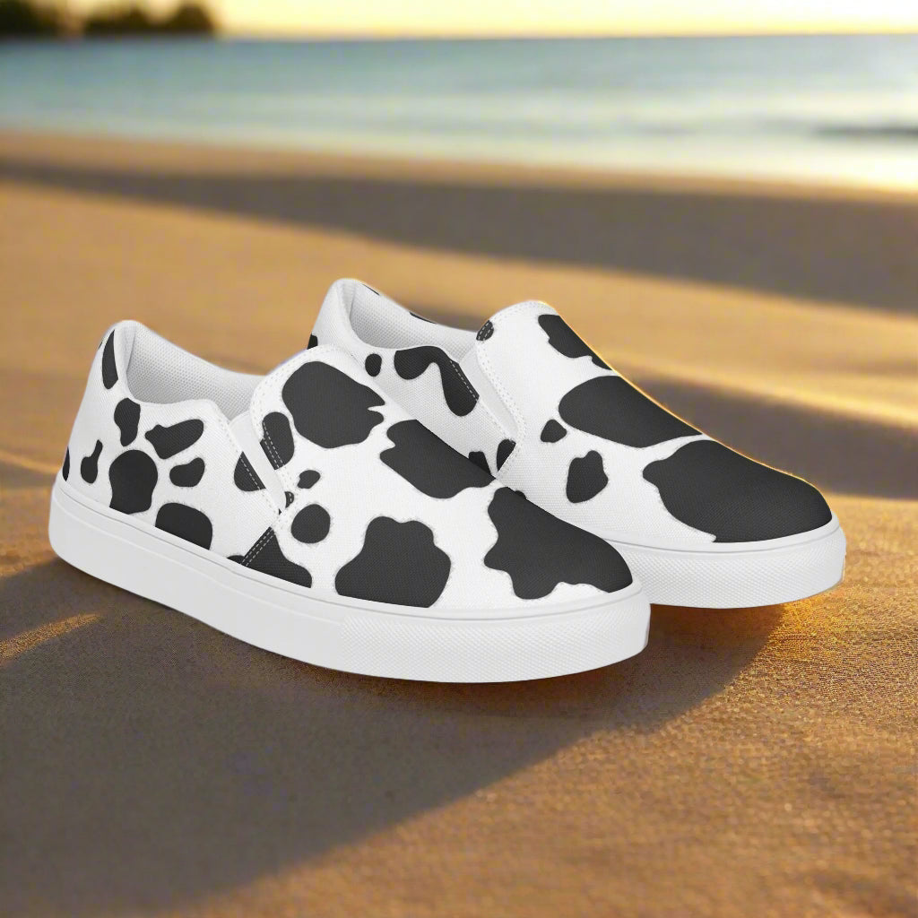 Cowhide Black Slip-on Canvas Shoes for casual comfort and stylish everyday wear