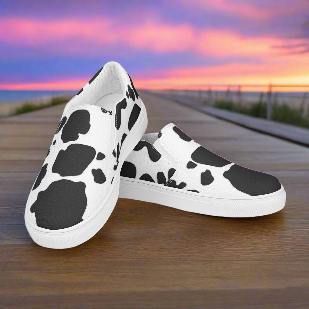 WildSage Cowhide Black Slip-on Canvas Shoes with a stylish design for comfortable wear