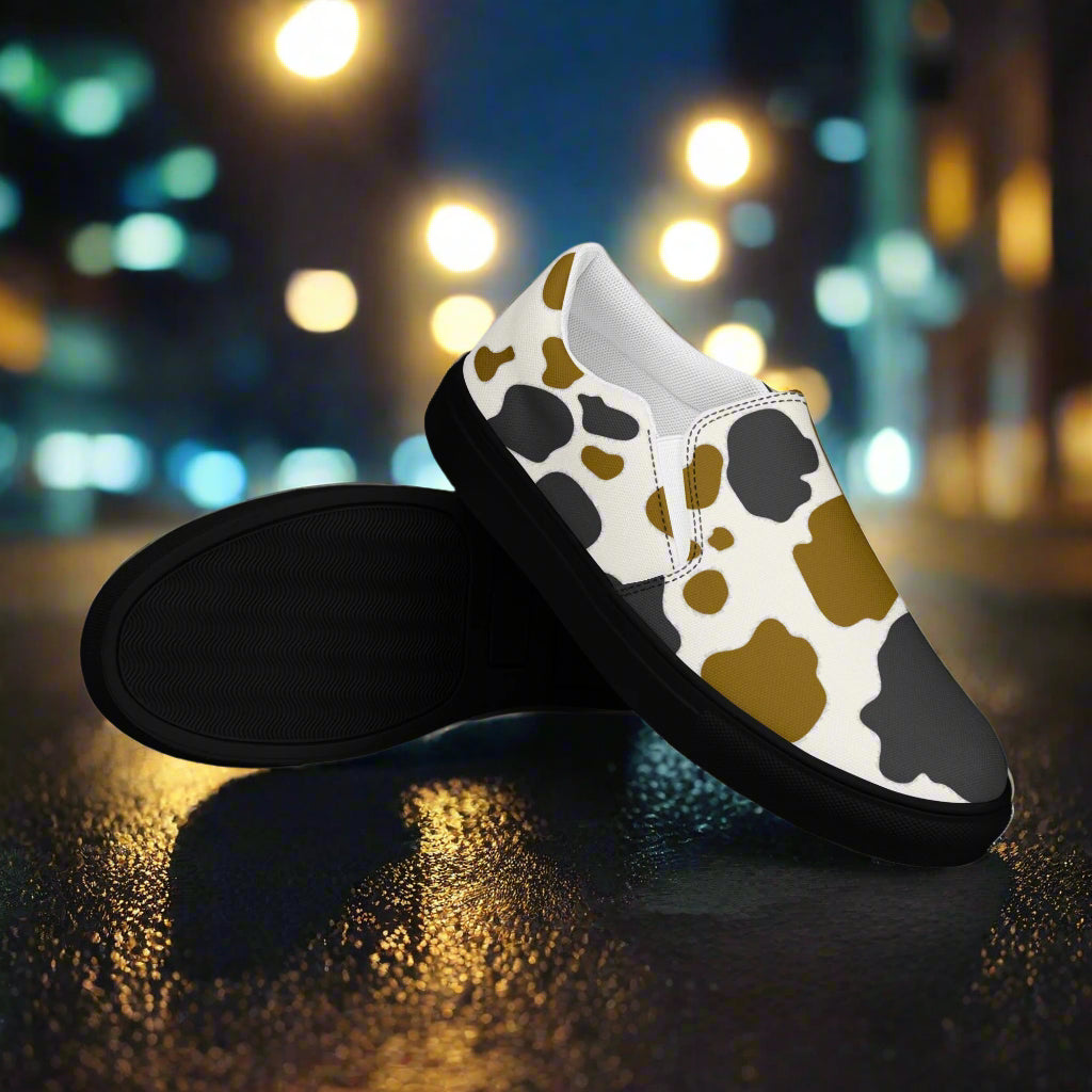 WildSage Cowhide Brown and Black Slip-on Canvas Shoes with a stylish design for casual wear