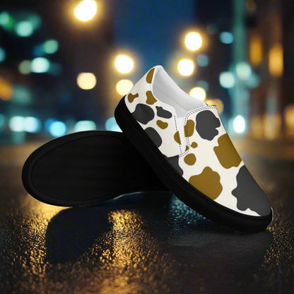 WildSage Cowhide Brown and Black Slip-on Canvas Shoes with a stylish design for casual wear