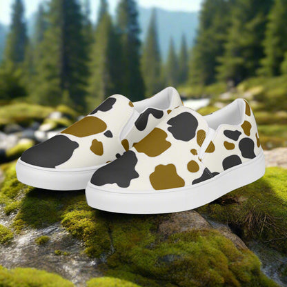 WildSage Cowhide Brown and Black Slip-on Canvas Shoes perfect for casual outdoor wear