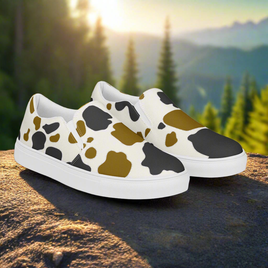 WildSage Cowhide Brown and Black Slip-on Canvas Shoes with a trendy design for casual wear