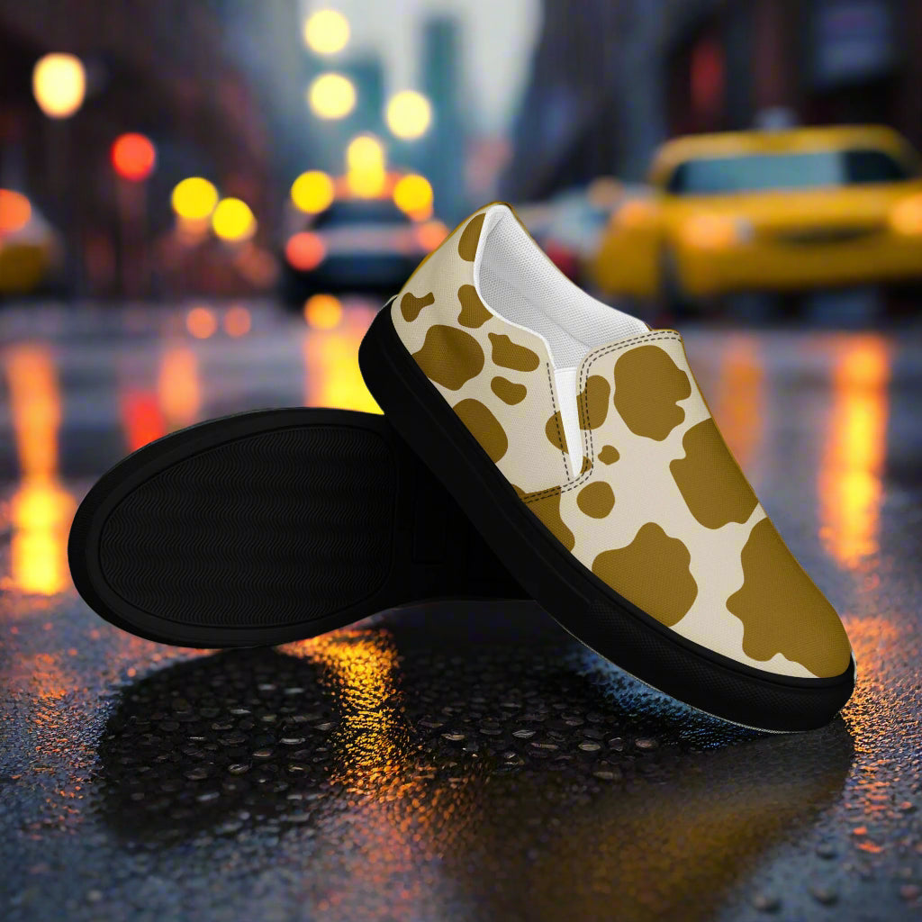WildSage Cowhide Brown Slip-on Canvas Shoes with Stylish Design for Casual Wear