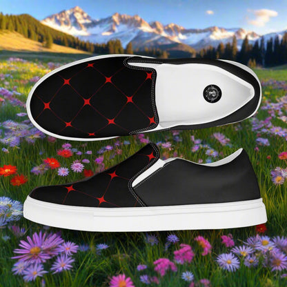 Crimson Diamond Halftone Slip-on Canvas Shoes with Stylish Design and Comfortable Fit