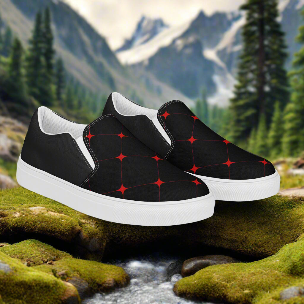 Crimson Diamond Halftone Slip-on Canvas Shoes featuring a stylish design for casual wear