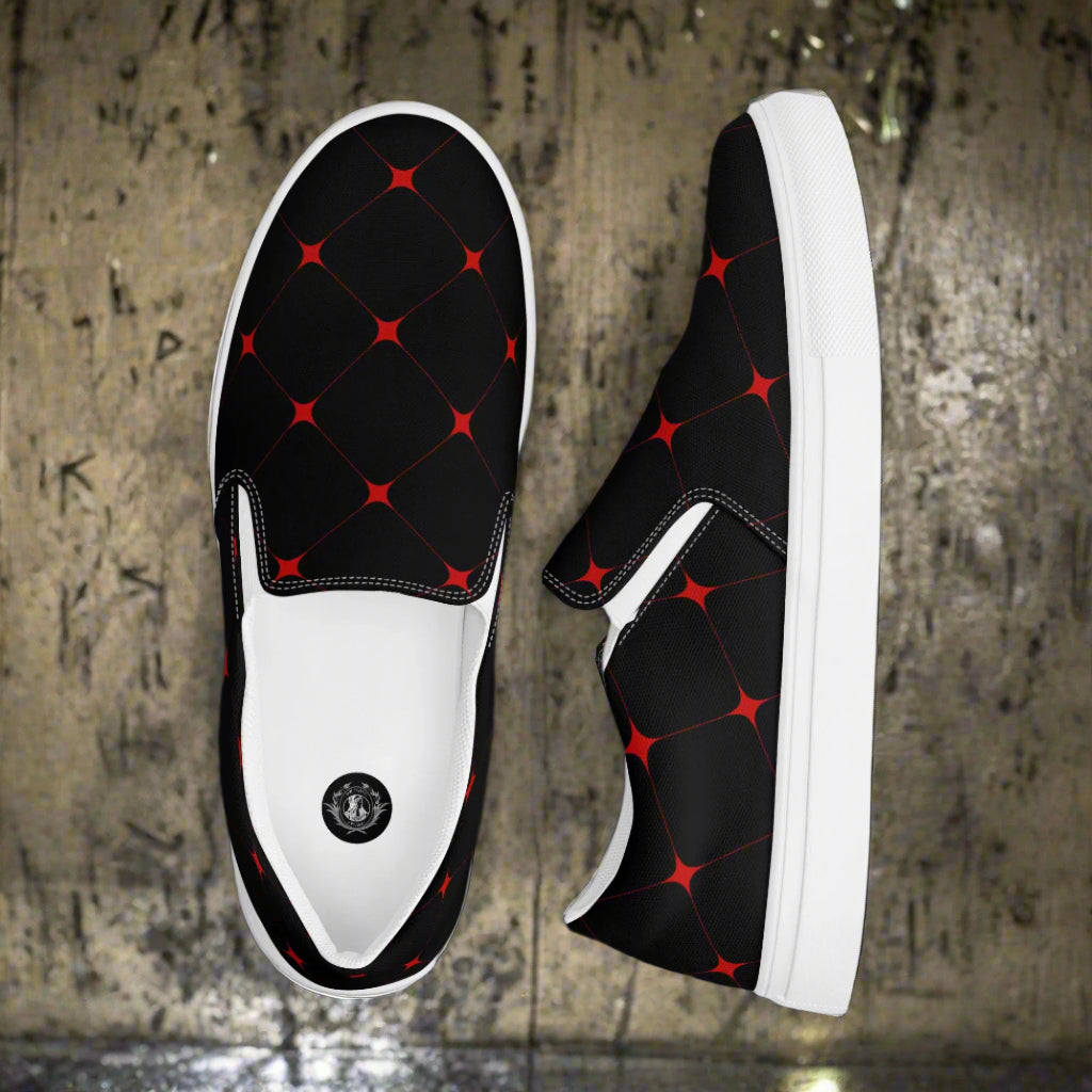 Crimson Diamond Slip-on Canvas Shoes with a modern geometric pattern and comfortable fit
