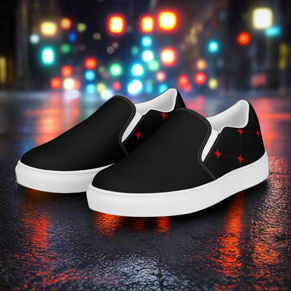 Crimson Diamond Two Tone Slip-on Canvas Shoes featuring a stylish black and red design