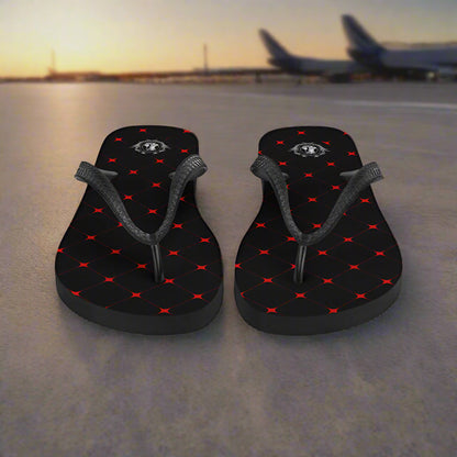 Crimson Diamond Unisex Flip-Flops featuring a stylish black design with red diamond patterns