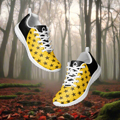 WildSage Market yellow star print womens sneakers with black heel and white sole Custom Athletic Shoes