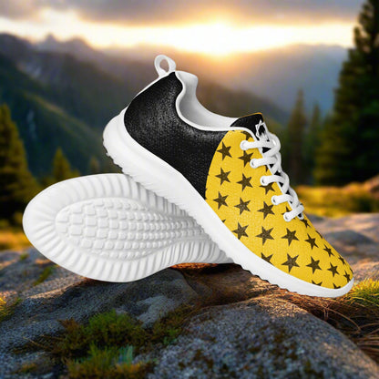 WildSage Market women Custom Athletic Shoes yellow star print with black heel white sole for trail running