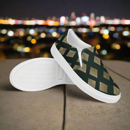 Deco Diamond Slip-on Canvas Shoes with a stylish geometric pattern, perfect for casual outings