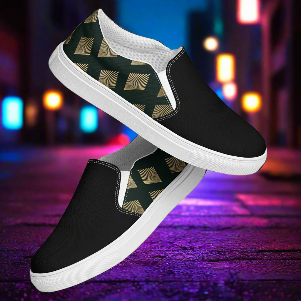 Deco Diamond Two Tone Slip-on Canvas Shoes with Stylish Design for Everyday Comfort