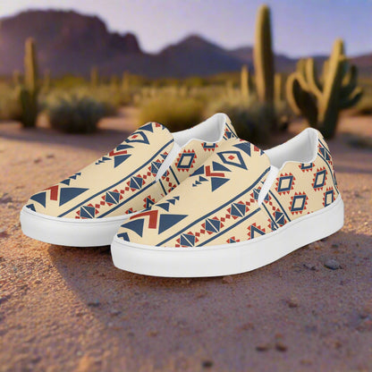 Desert Sol Southwest Print Slip-on Canvas Shoes with a colorful geometric pattern for stylish comfort