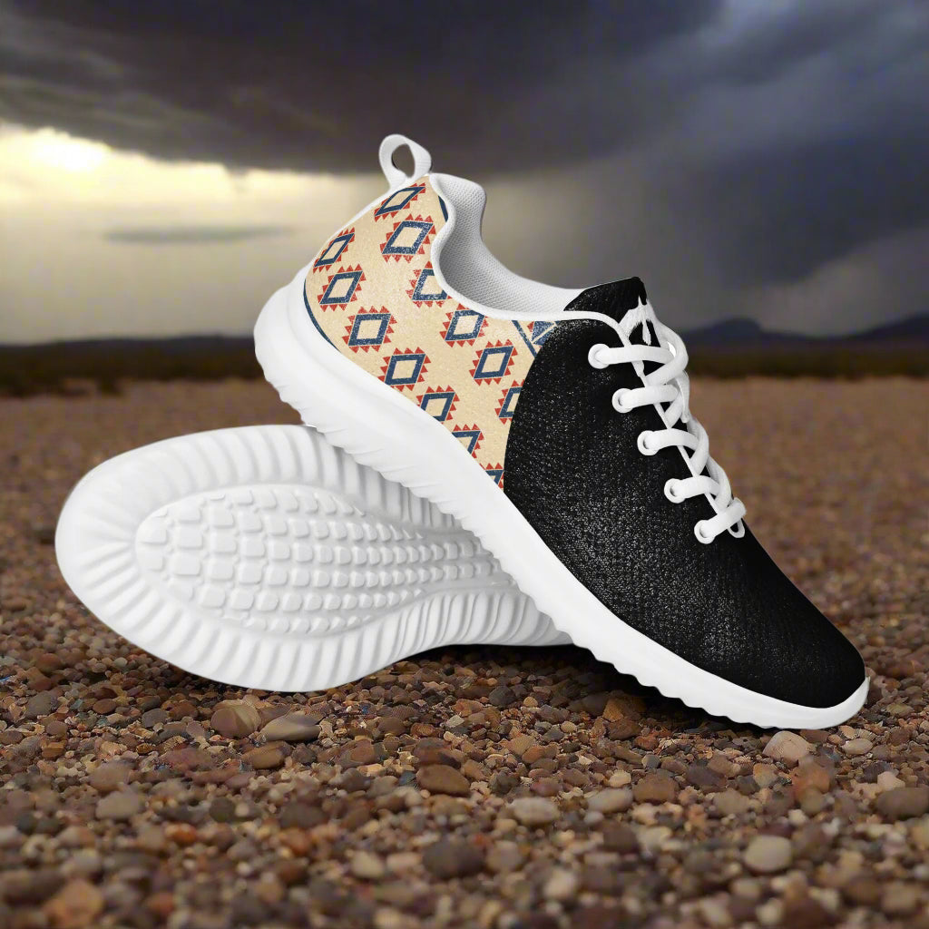 WildSage Market Desert Sol Two Tone Athletic Shoes with stylish black and patterned design for active use