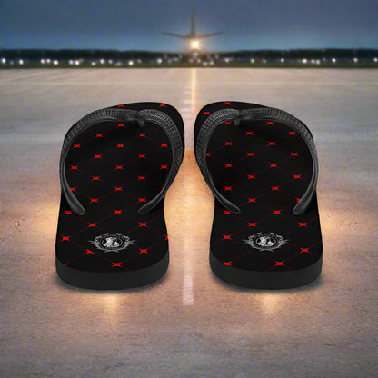 WildSage Market designer summer footwear flip flops with a stylish black and red pattern