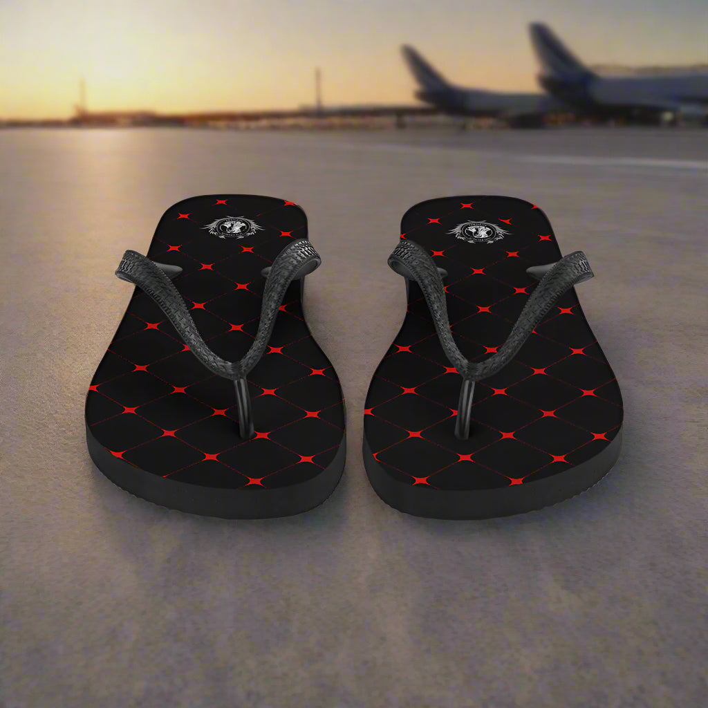WildSage Market designer summer footwear flip flops with stylish black and red pattern for sunny days