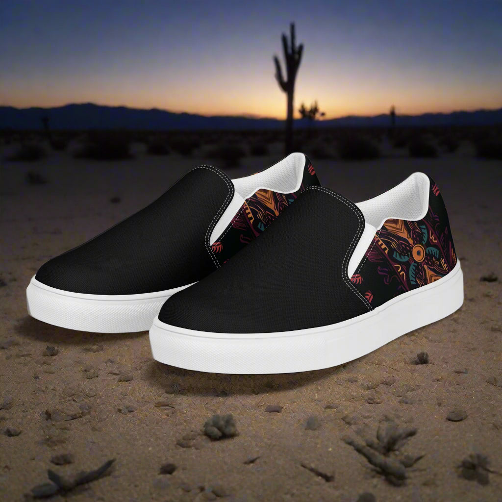 Iktomi Two Tone Slip-on Canvas Shoes featuring unique design with black and colorful accents