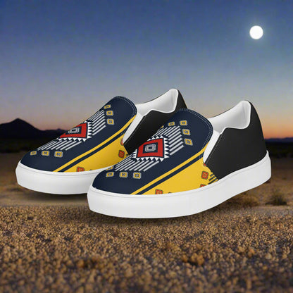 Kaibito Halftone Slip-on Canvas Shoes featuring a vibrant geometric pattern and comfortable fit