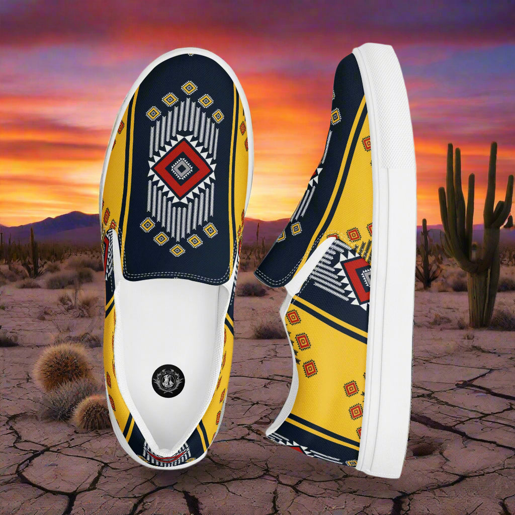 Kaibito Southwest Print Slip-on Canvas Shoes in vibrant colors with unique geometric patterns