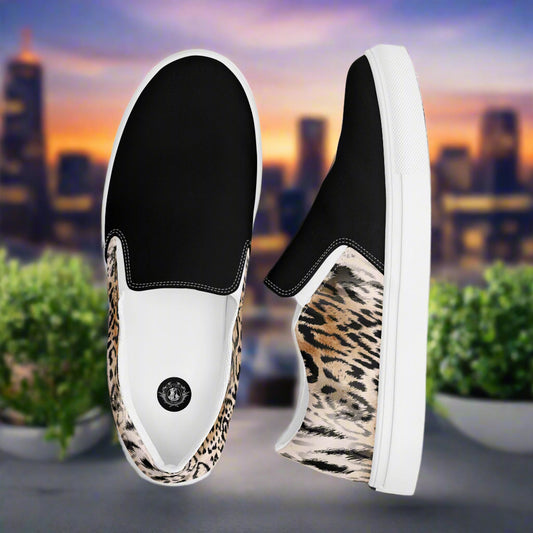 Leopard Two Tone Slip-on Canvas Shoes in Black and Leopard Print for Stylish Comfort