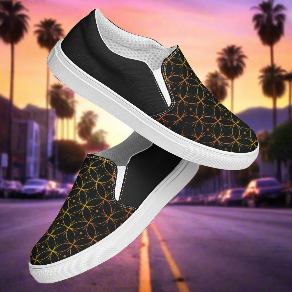 Luna Black Halftone Slip-on Canvas Shoes with stylish pattern for casual wear