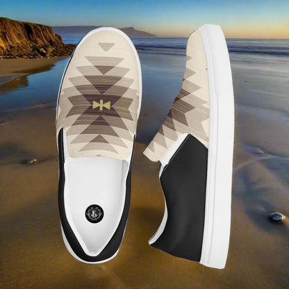 WildSage Market mens slip-on canvas shoes in a geometric pattern with black accents for casual wear