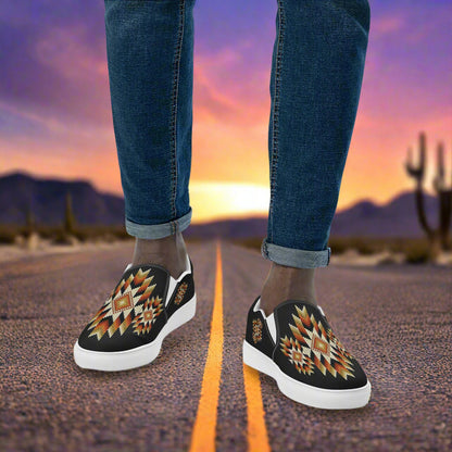 Mens Southwest pattern slip-on canvas shoes with vibrant design for casual summer wear