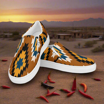 WildSage Market mens Southwest pattern slip-on shoes with vibrant colors and unique design for casual wear