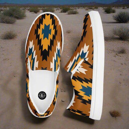 Mens Southwest pattern slip-on shoes featuring a vibrant color design ideal for casual wear.