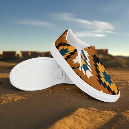Mens Southwest pattern slip-on shoes featuring a colorful tribal design for stylish and comfortable wear