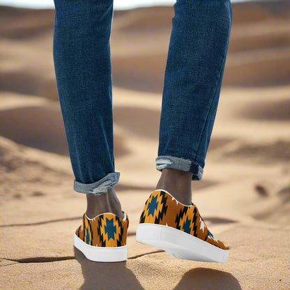Mens Southwest pattern slip-on shoes featuring vibrant colors and a stylish design for casual wear