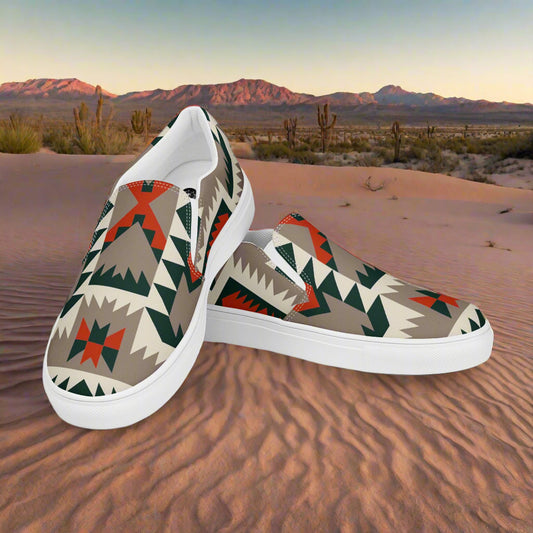 Mens southwest slip-on canvas shoes Big Mesa with geometric tribal pattern by WildSage Market