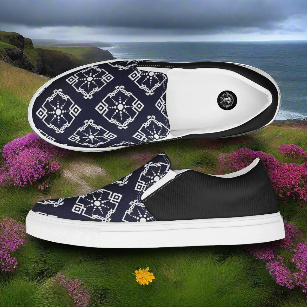 Moroccan Sun Halftone Slip-on Canvas Shoes featuring a stylish geometric pattern on a classic silhouette